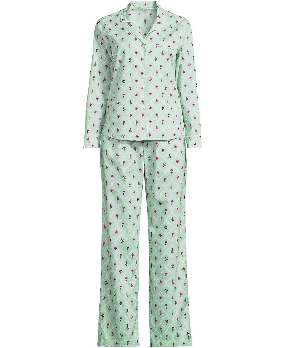 Lands' End Women's Cotton Poplin 2 Piece Pajama Set - Long Sleeve Top and Pants