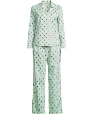 Lands' End Women's Cotton Poplin 2 Piece Pajama Set - Long Sleeve Top and Pants