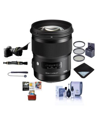 Sigma 50mm f/1.4 DG HSM Art Lens for Nikon Cameras- Bundle with 77mm Filter Kit, FlexLens Shade, Lens Wrap (19x19), Cleaning Kit, Cap Leash