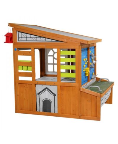 Slickblue Outdoor Cedar Wooden Playhouse with Doorbell, Ages 3+