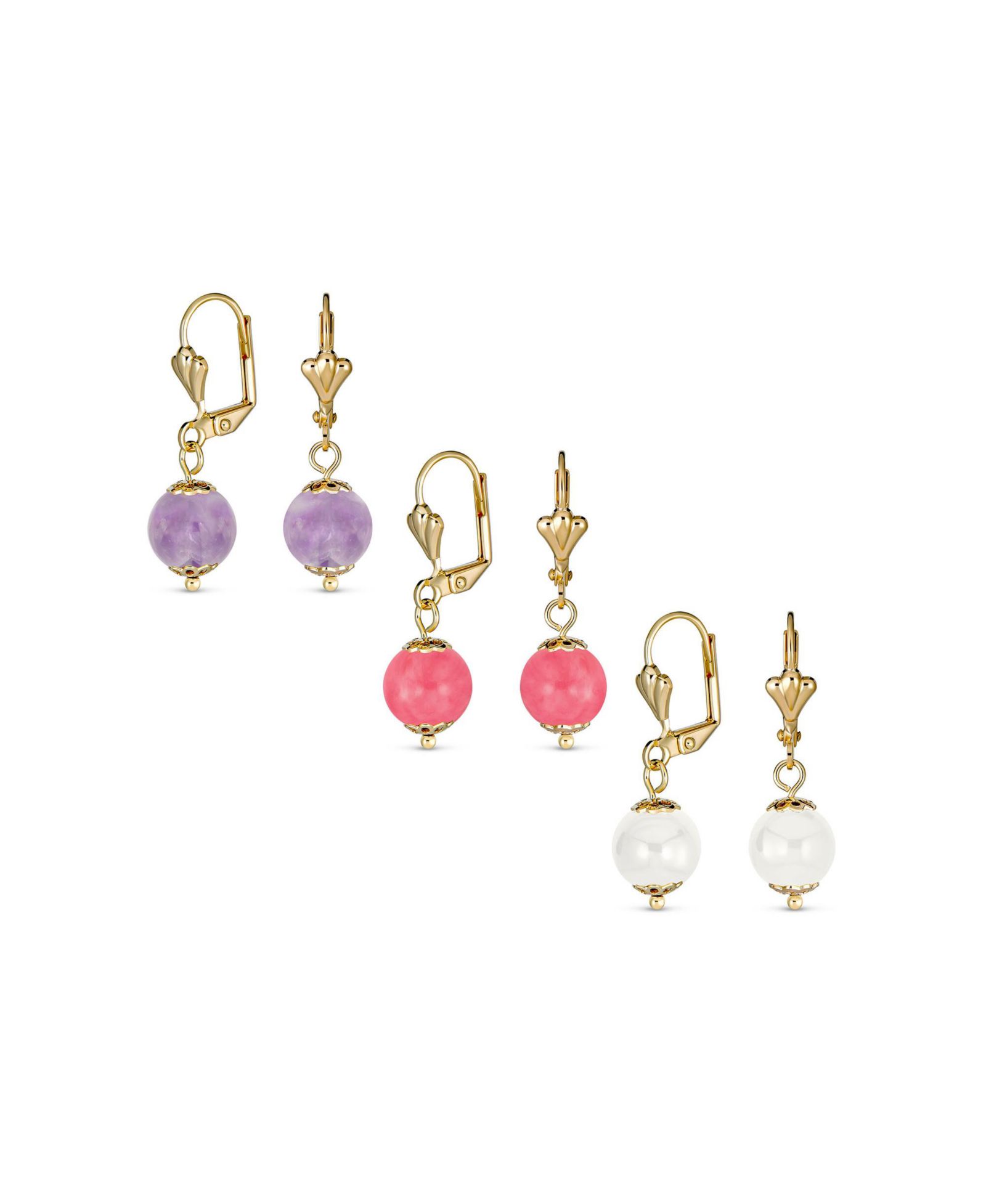 Набор из 3-х серег Bling Jewelry с аметистом, розовым кварцем и белым ониксом
