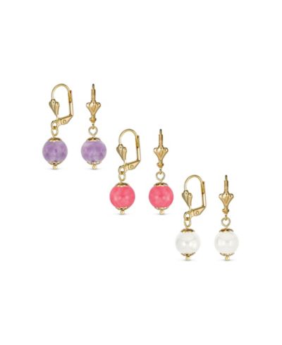 Набор из 3-х серег Bling Jewelry с аметистом, розовым кварцем и белым ониксом