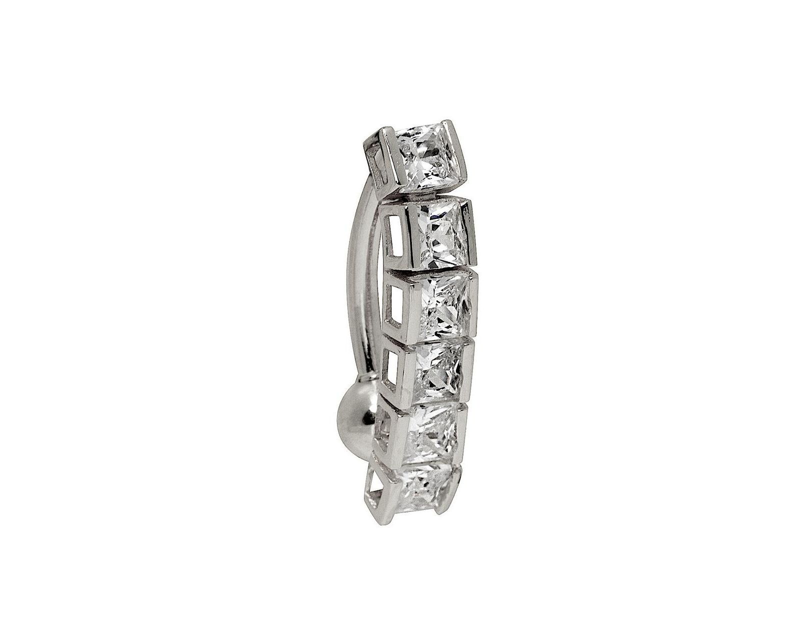 Curata Jewelry Solid 14k Gold Princess Square Cubic Zirconia Top Mount Belly Button Ring Dangle.