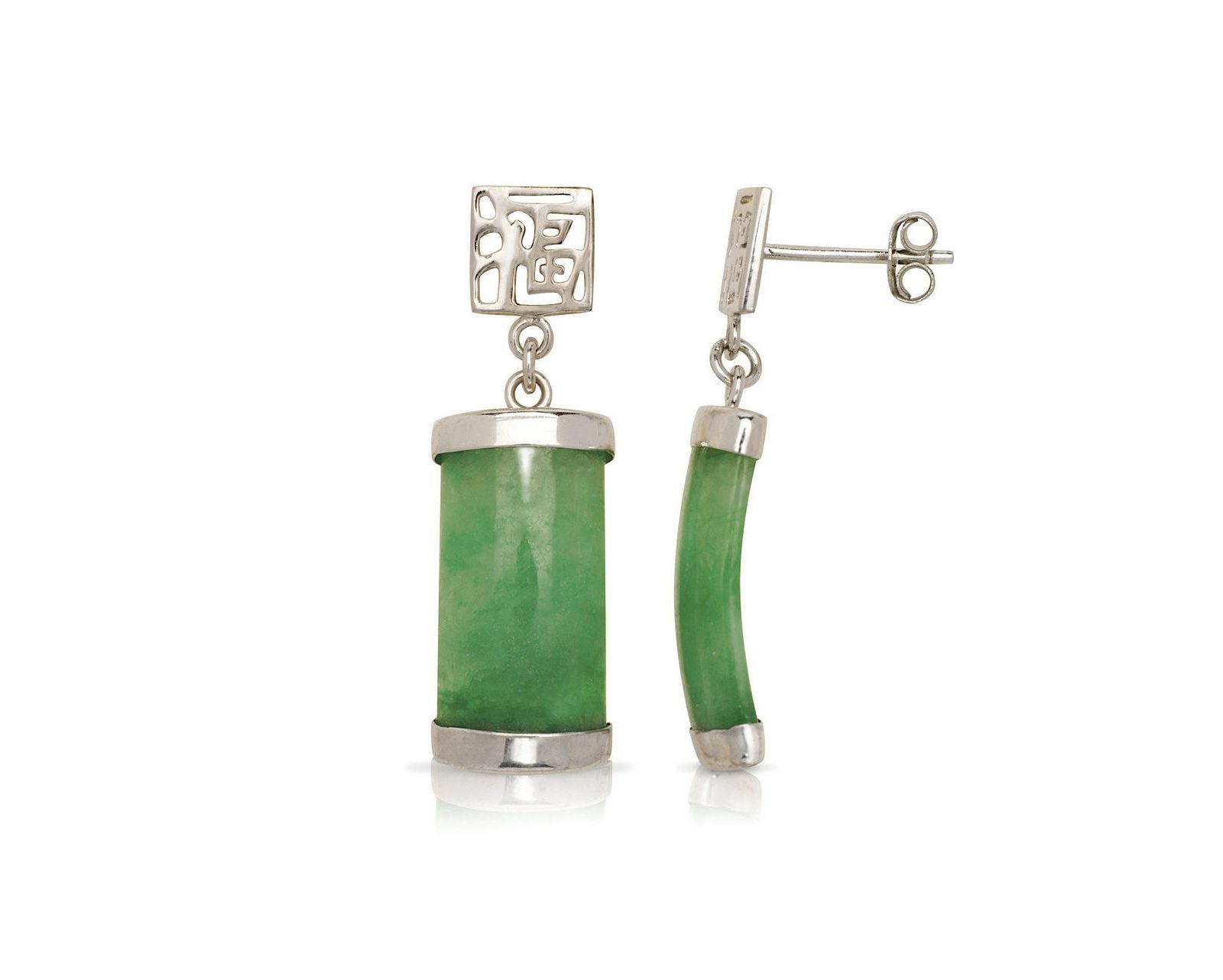 Curata Jewelry 925 Sterling Silver Rhodium Dyed Jade Segment Drop Longevity Earrings 30x8mm