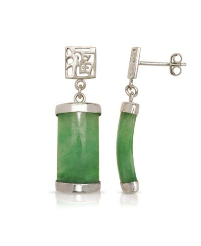 Серьги Curata Jewelry 925 Sterling Silver Rhodium Dyed Jade Segment Drop Longevity 30x8mm