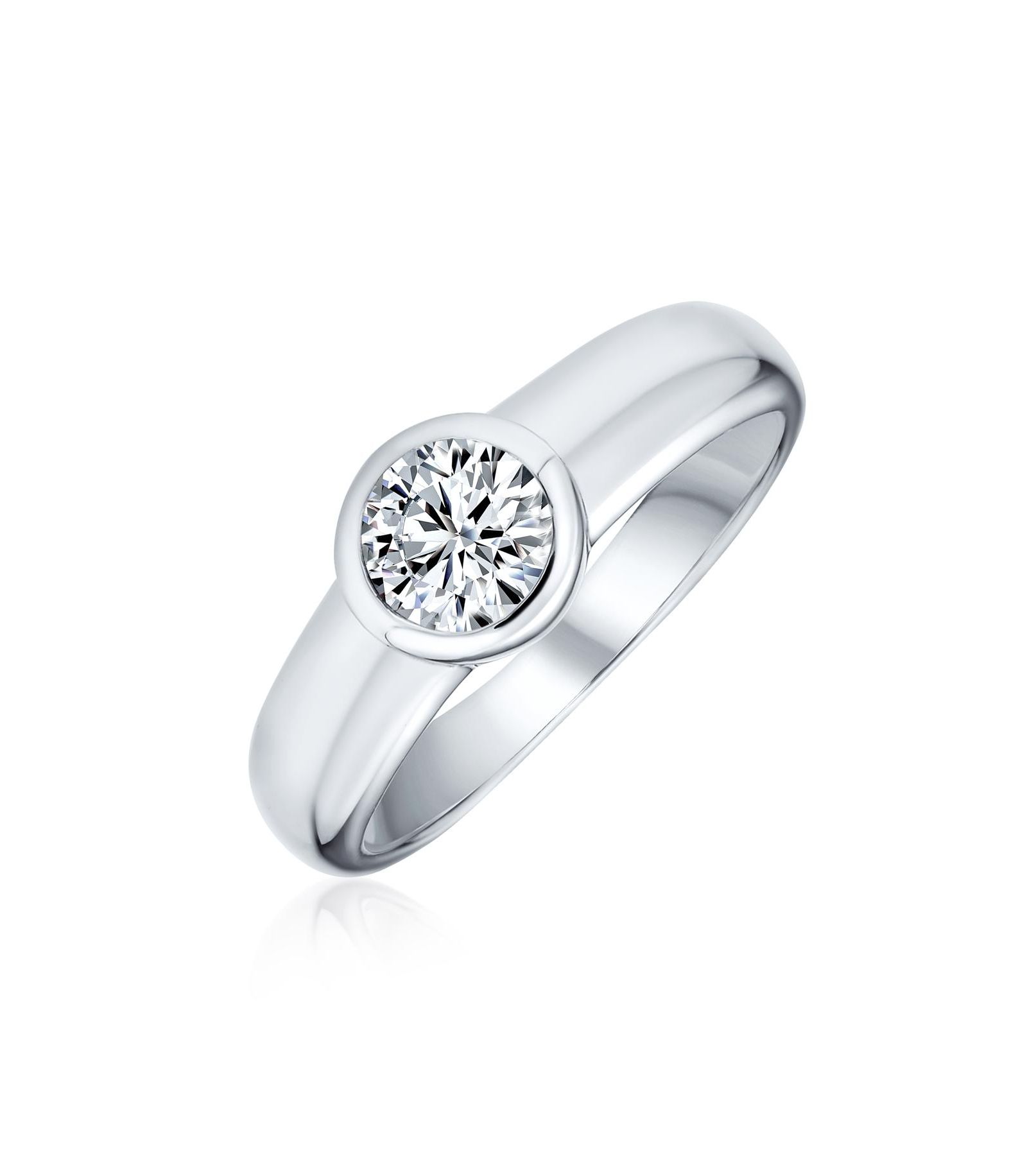 Bling Jewelry Modern Simple 1CT Cubic Zirconia CZ Bezel Set Round Solitaire Engagement Ring .925 Sterling Silver