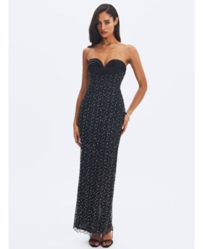 Miss Circle Women's Preslie Satin & Crystal Mesh Sheath Maxi Dress