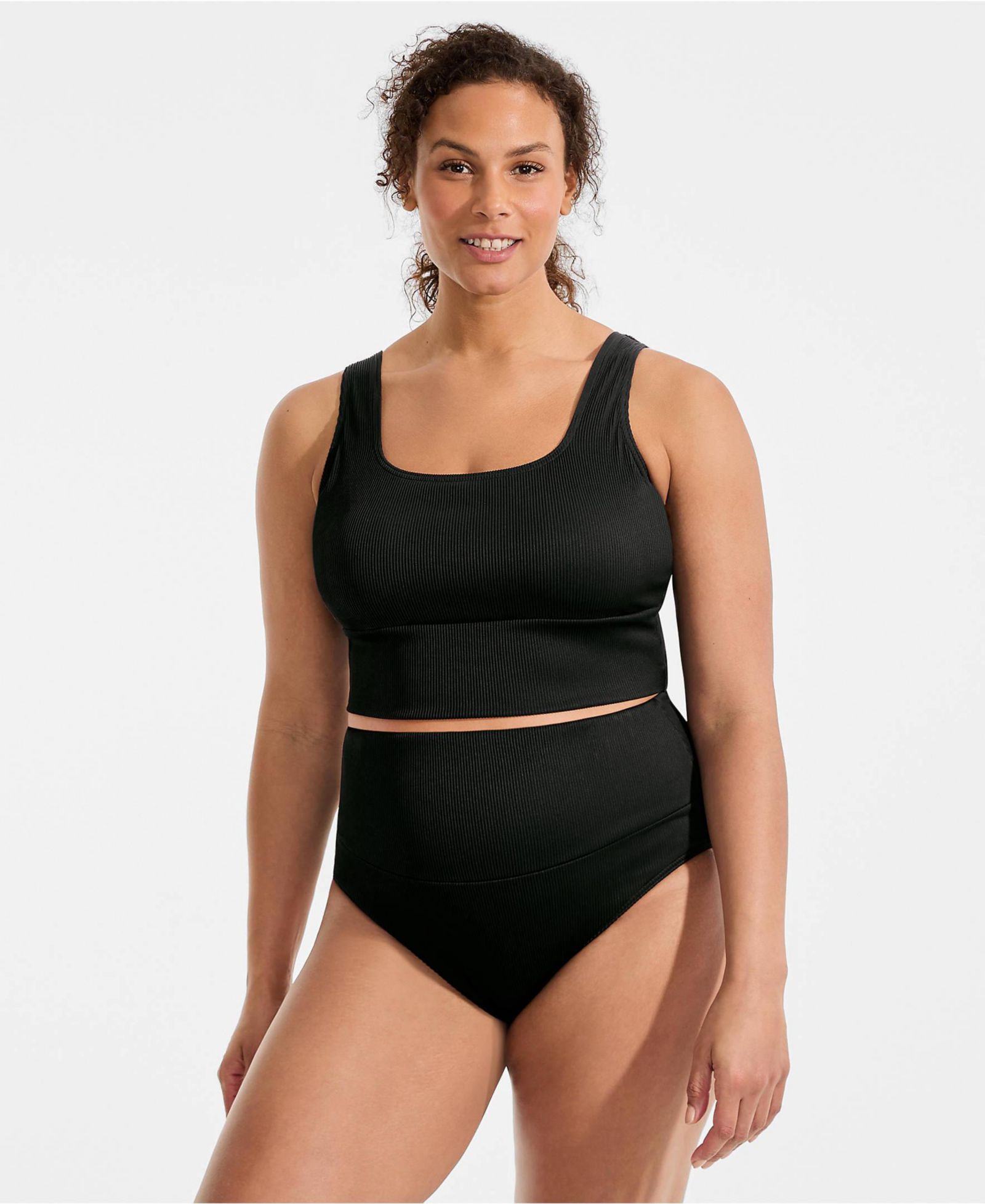 Lands' End купальник Plus Size Tugless Ribbed Midkini и плавки High Waisted