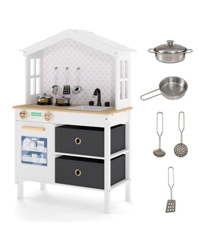 Slickblue Children Toy Kitchen Playset with Dual Stoves and Rotary Knobs