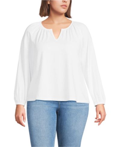 Блузка Lands' End Plus Size с V-образным вырезом и коротким рукавом
