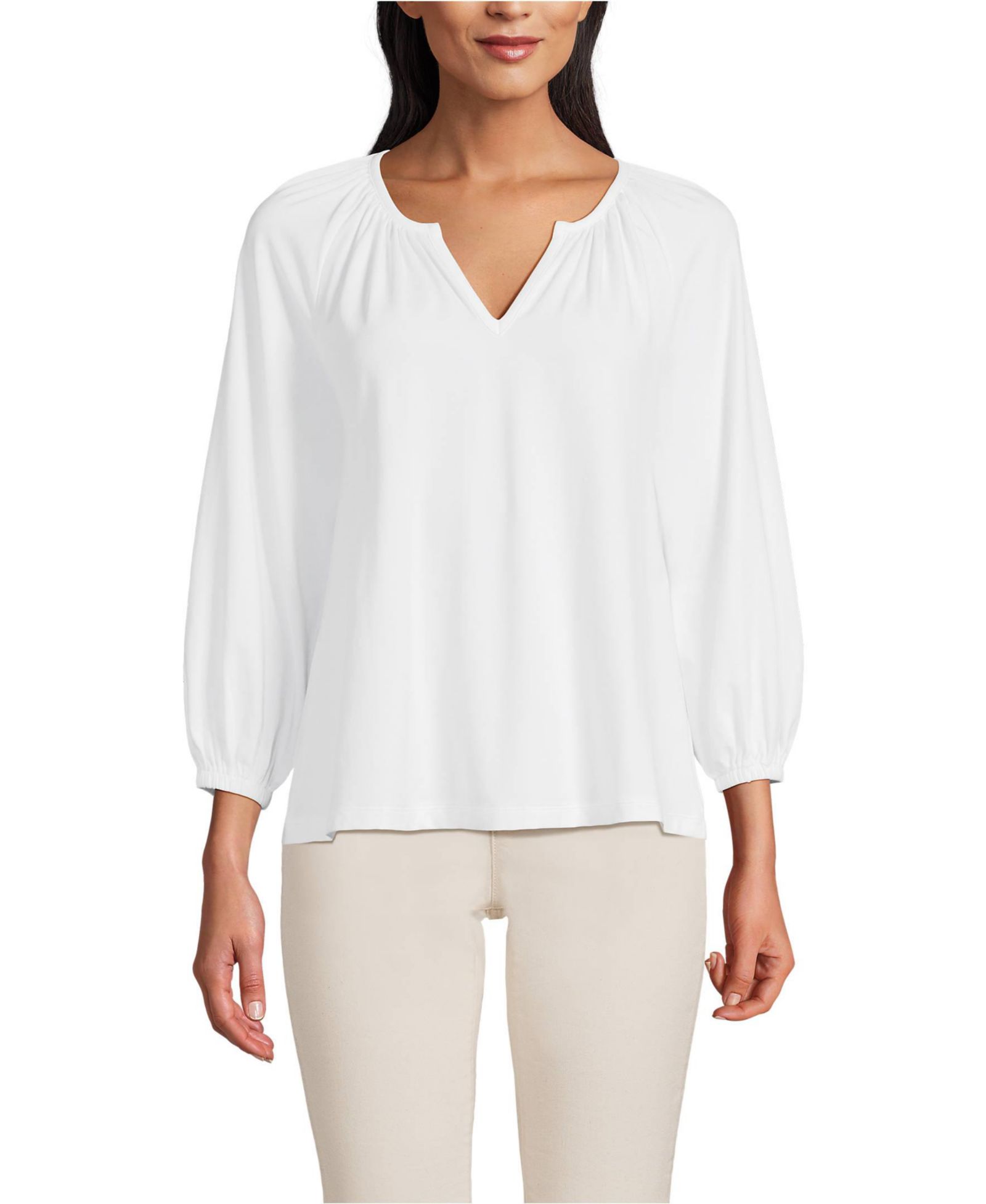 Женская блузка Lands' End Lightweight Jersey Notch Neck Gather