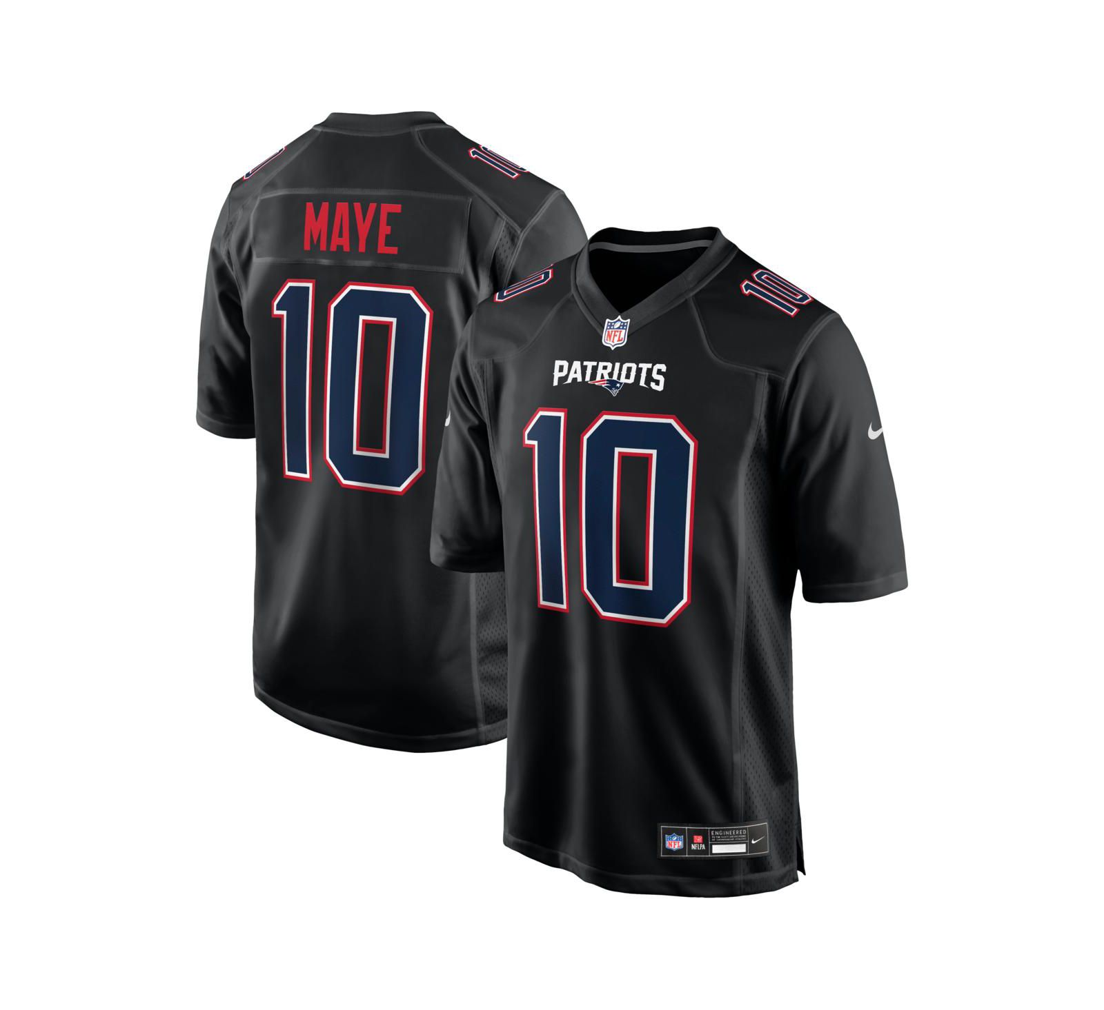 Nike Men's Drake Maye Carbon Black New England Patriots Fashion Game Jersey