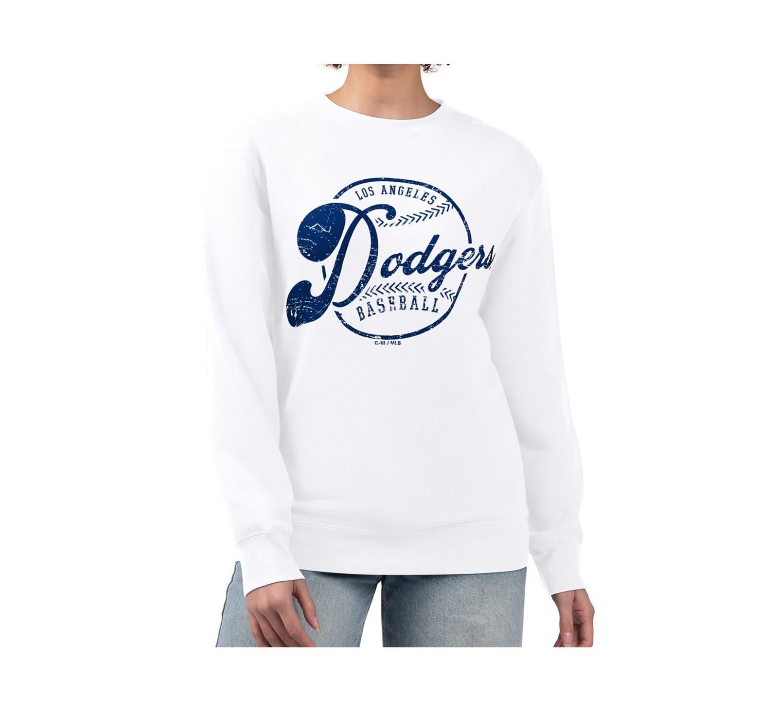 Женское свитшот G-III 4Her by Carl Banks White Los Angeles Dodgers Distressed Baseball Team Fleece Pullover