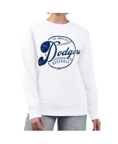 Женское свитшот G-III 4Her by Carl Banks White Los Angeles Dodgers Distressed Baseball Team Fleece Pullover