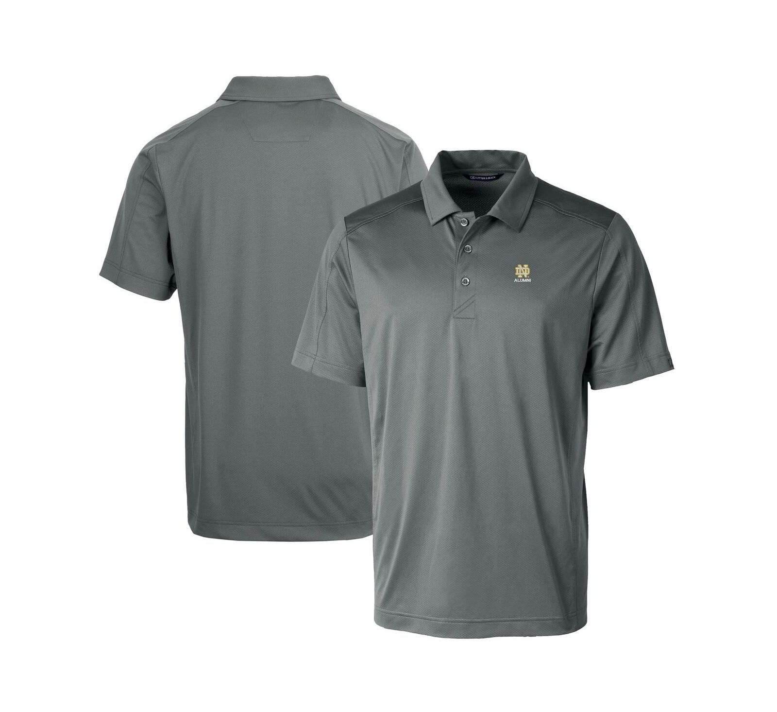Cutter & Buck Men's Gray Notre Dame Fighting Irish Alumni Logo Prospect Textured Stretch Polo Shirt