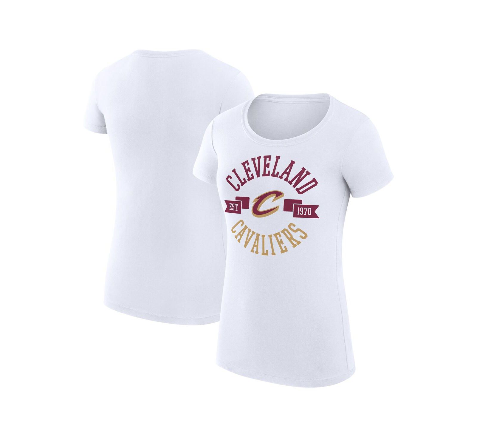G-III 4Her by Carl Banks Women's White Cleveland Cavaliers Super-Slim Fit Lightweight Large City Logo T-Shirt