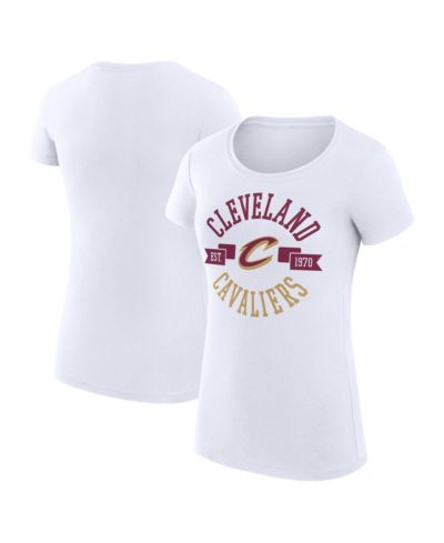 G-III 4Her by Carl Banks Women's White Cleveland Cavaliers Super-Slim Fit Lightweight Large City Logo T-Shirt