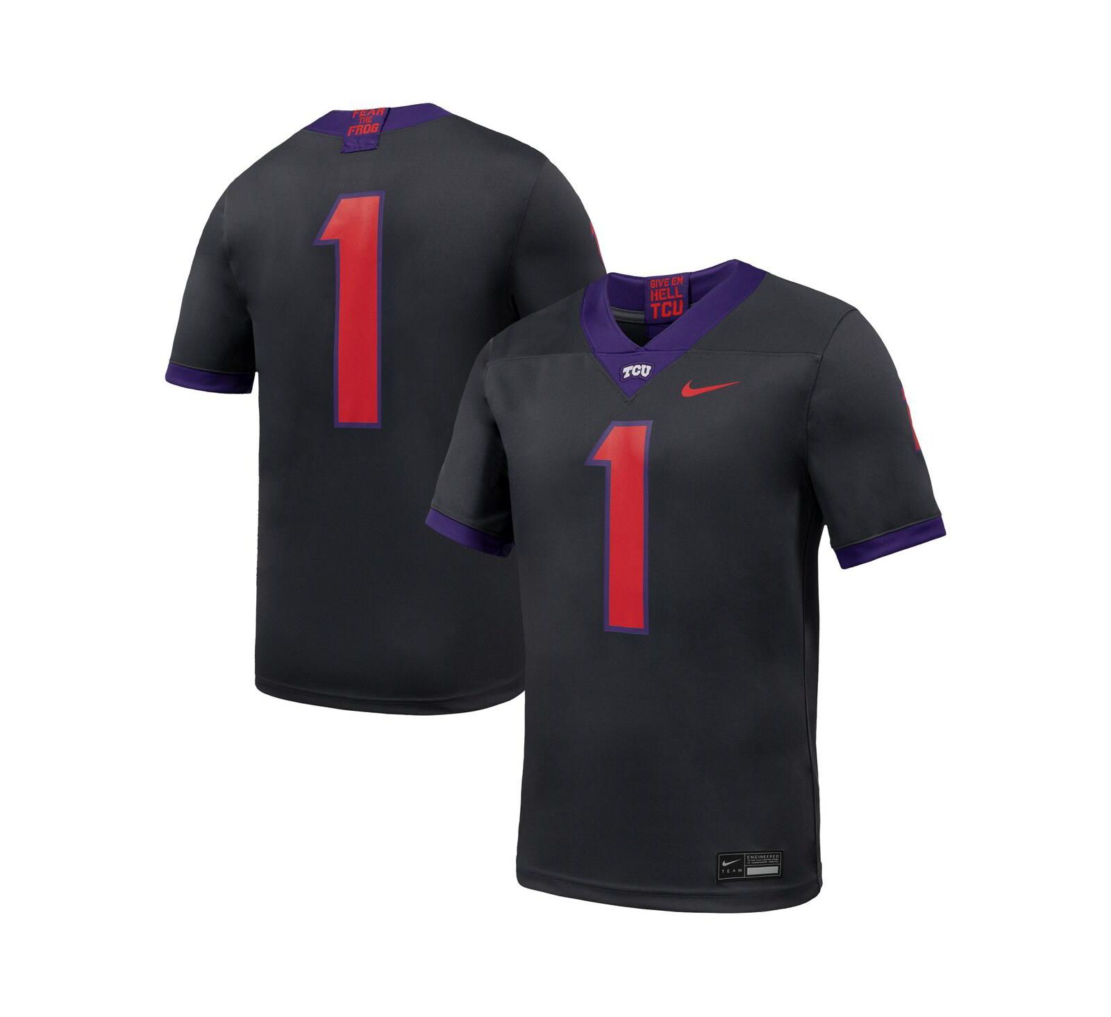 Nike Men's 1 Anthracite TCU Horned Frogs Alternate Game Football Jersey