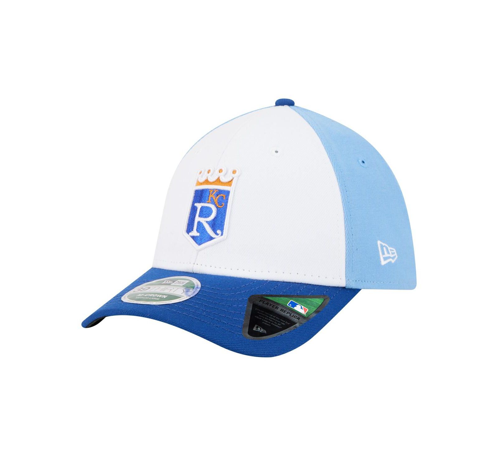 Мужская кепка New Era Kansas City Royals Player Replica 39THIRTY M-Crown Flex белого/королевского синего цвета