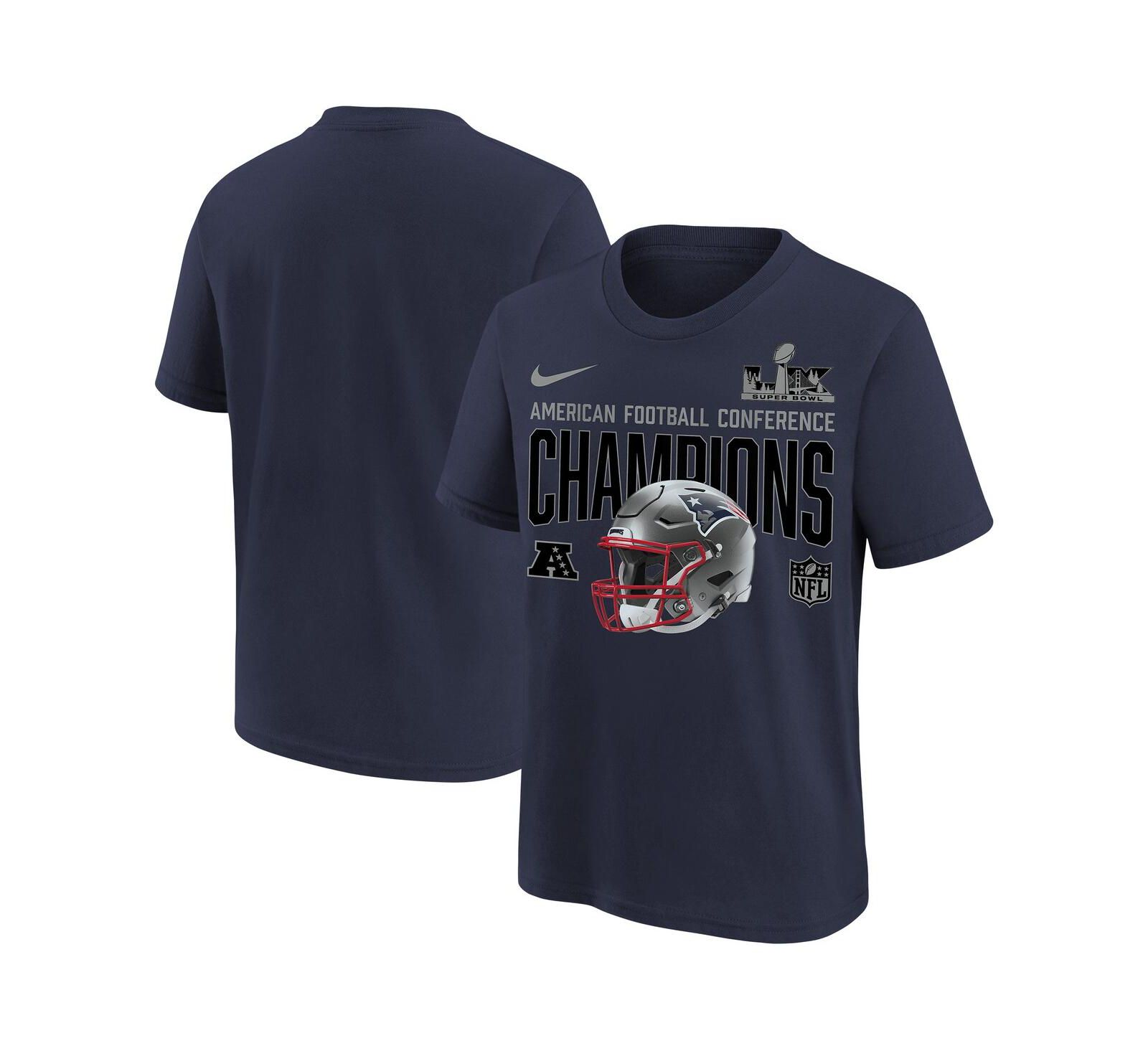 Детская футболка Nike New England Patriots 2025 AFC Champions Glory Shield Helmet Navy