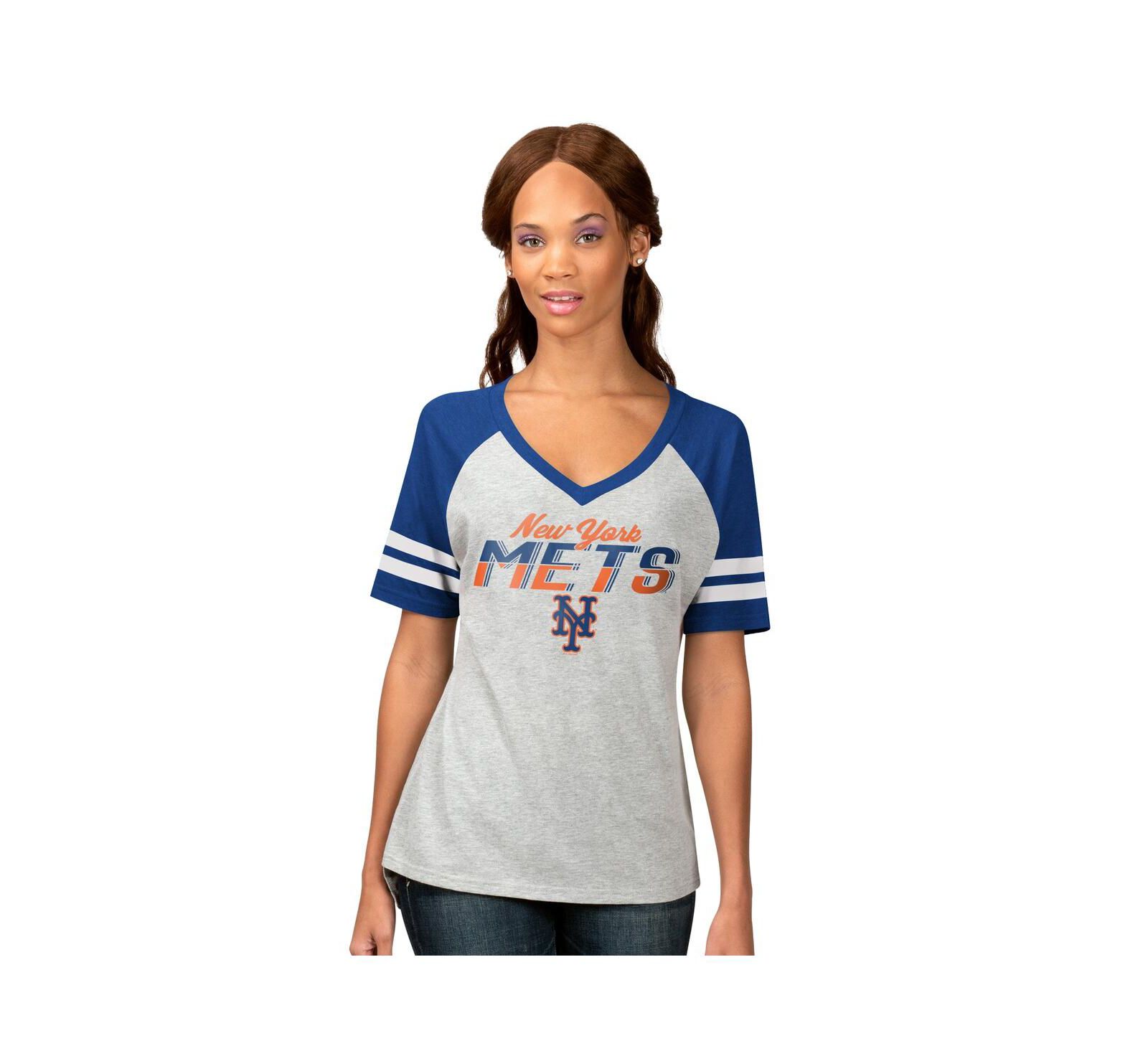 Женская футболка G-III 4Her by Carl Banks New York Mets Goal Line Raglan V-Neck, серая меланж