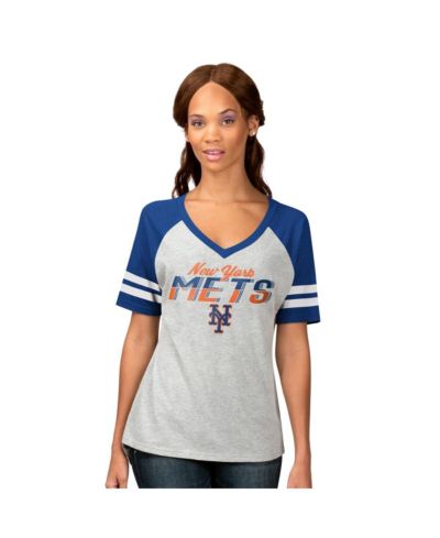 Женская футболка G-III 4Her by Carl Banks New York Mets Goal Line Raglan V-Neck, серая меланж
