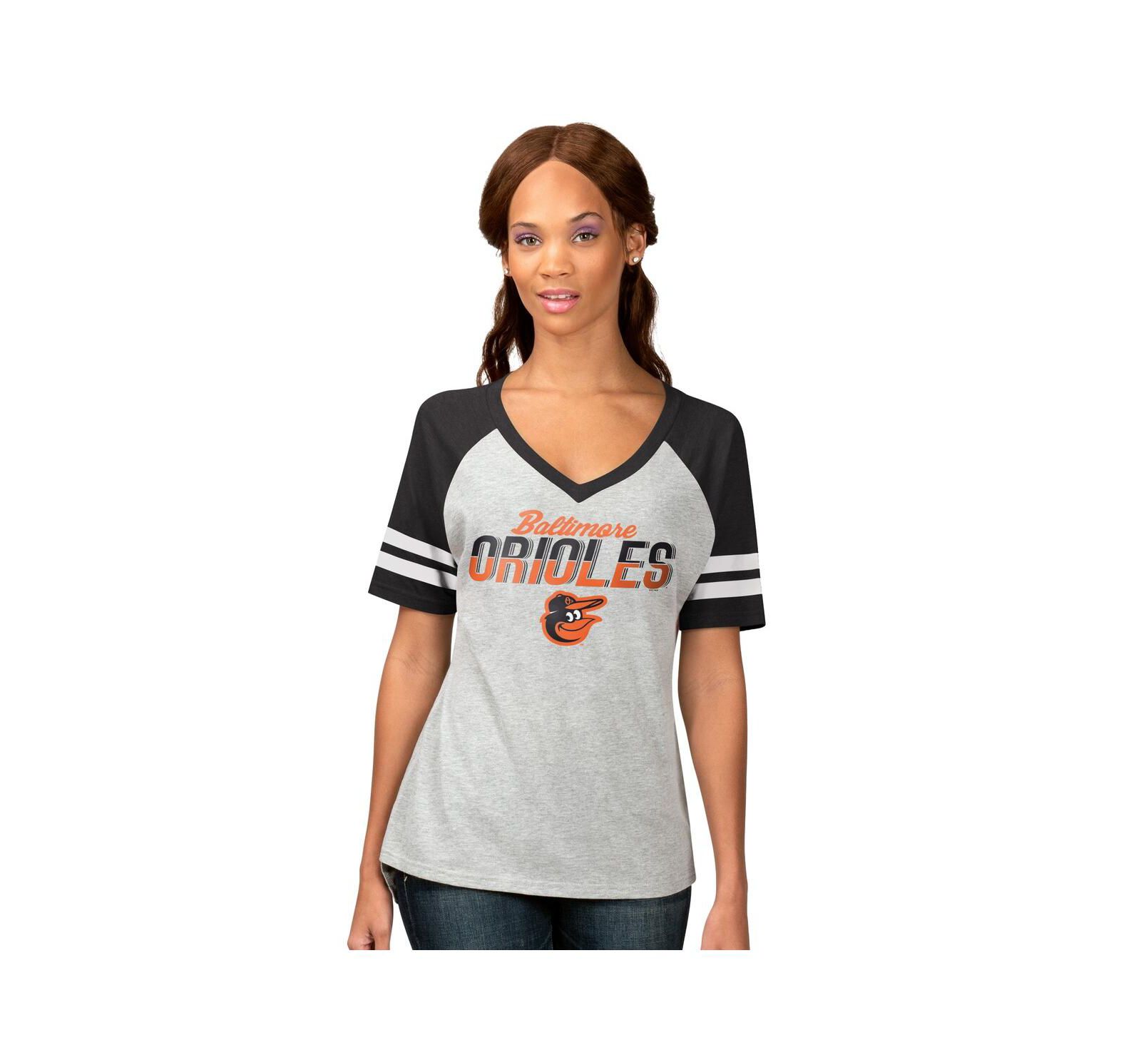 G-III 4Her by Carl Banks Women's Heather Gray Baltimore Orioles Goal Line Raglan V-Neck T-Shirt