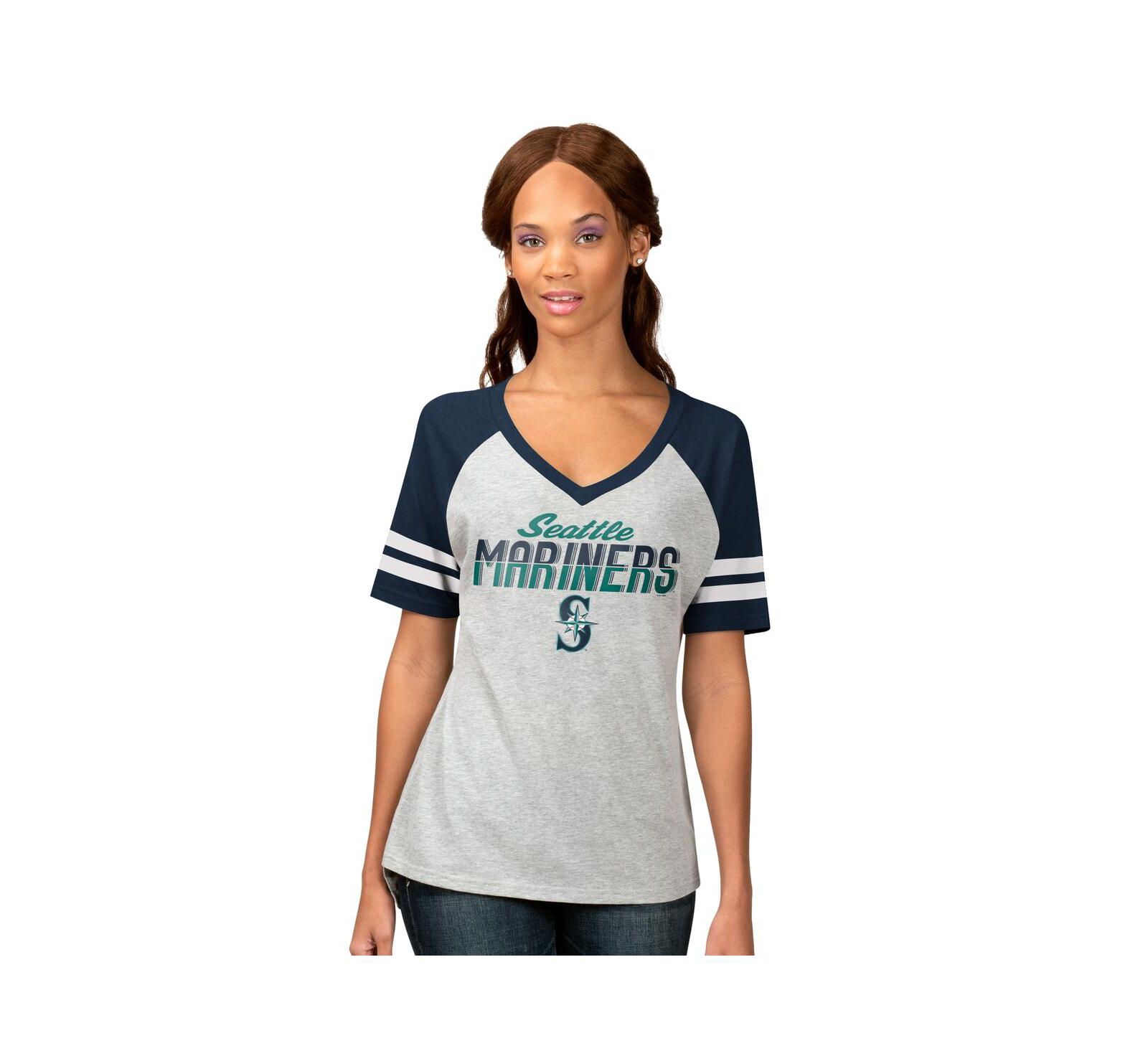 G-III 4Her by Carl Banks Женская футболка raglan с V-образным вырезом Seattle Mariners Heather Gray