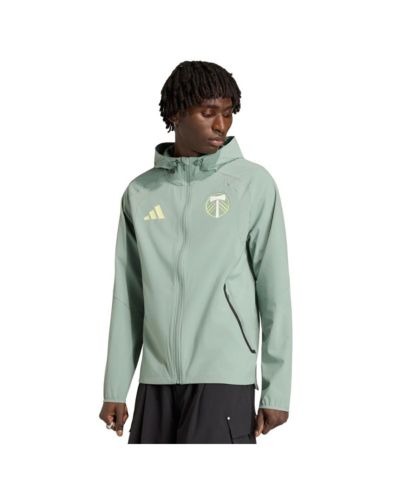 Мужская ветровка Adidas Portland Timbers Tiro с капюшоном и полной молнией светло-зеленого цвета