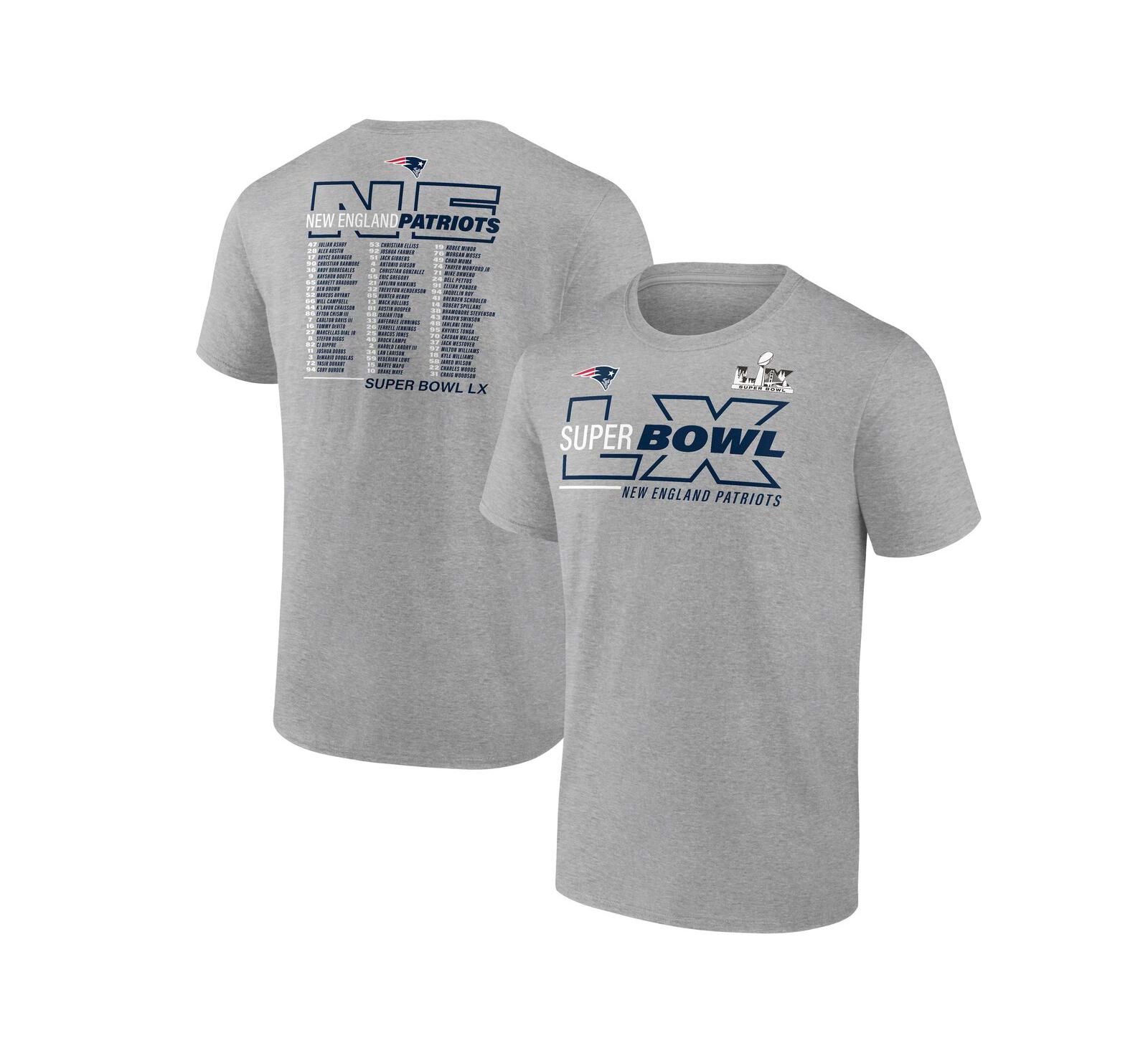 Fanatics Men's Heather Gray New England Patriots Super Bowl LX Roster T-Shirt