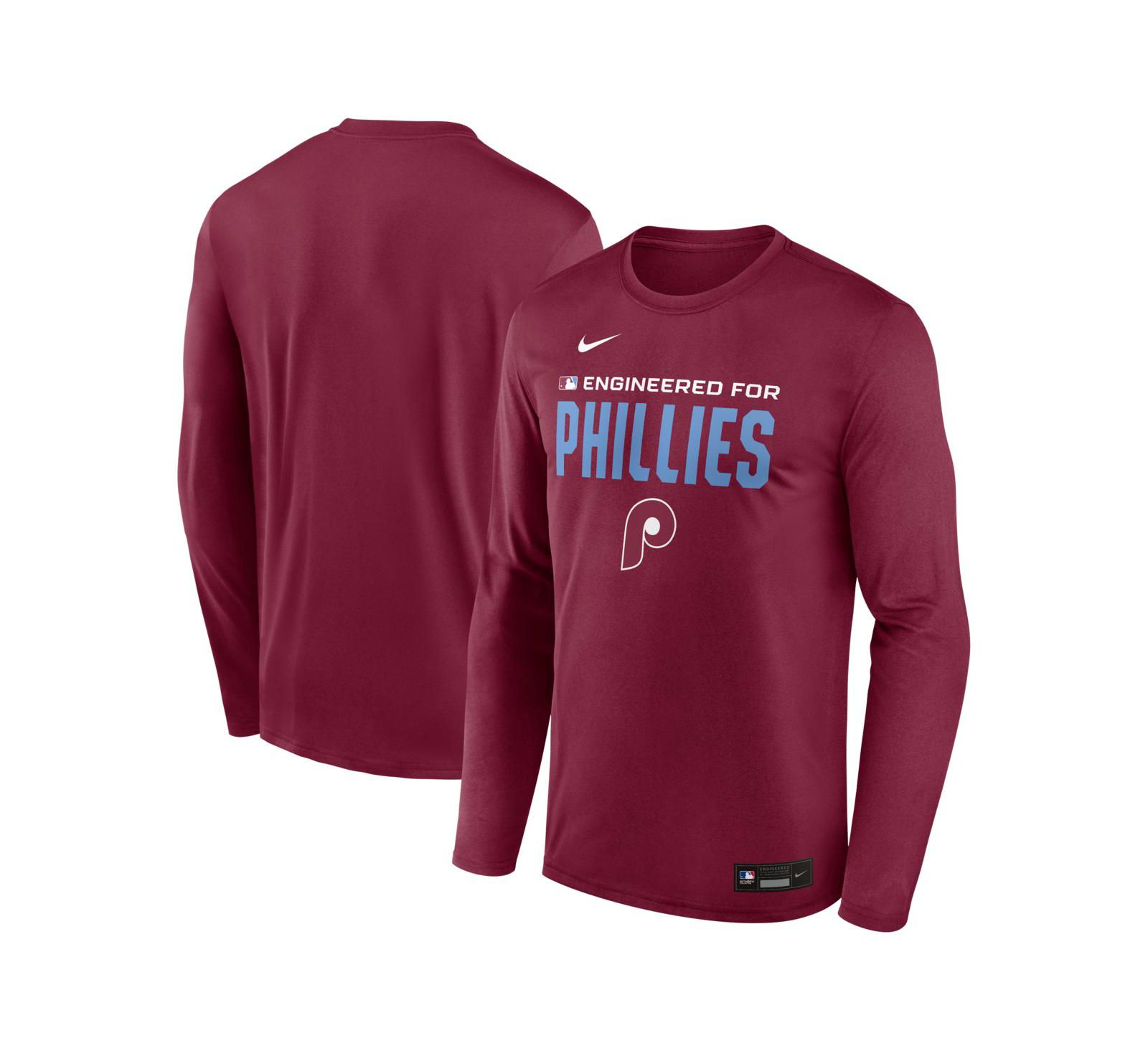 Мужская футболка Nike Burgundy Philadelphia Phillies Authentic Collection Legend Dri-FIT Long Sleeve