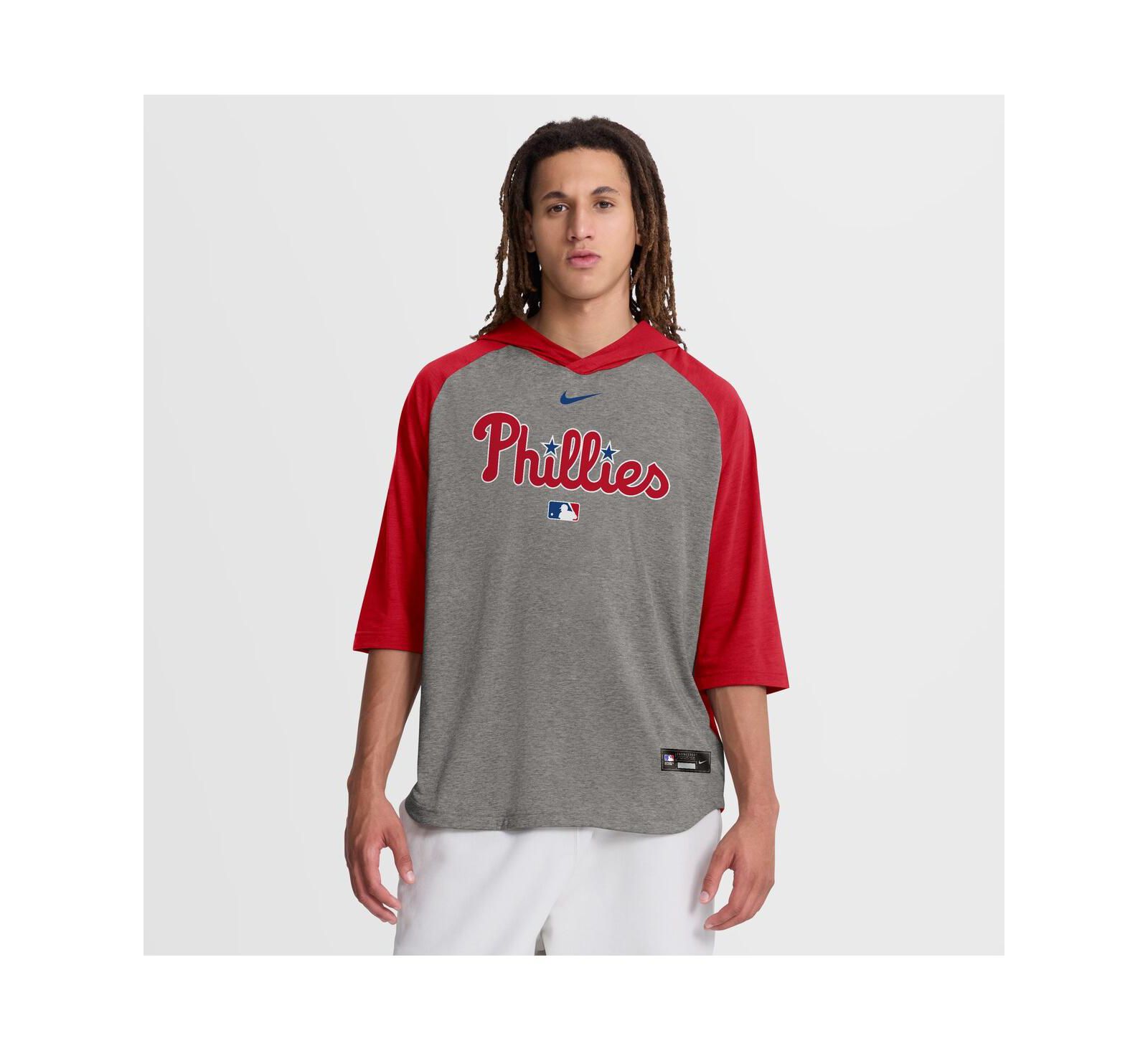 Nike Мужская футболка с капюшоном и рукавом 3/4 Philadelphia Phillies Authentic Collection Flux Dri-FIT, Red