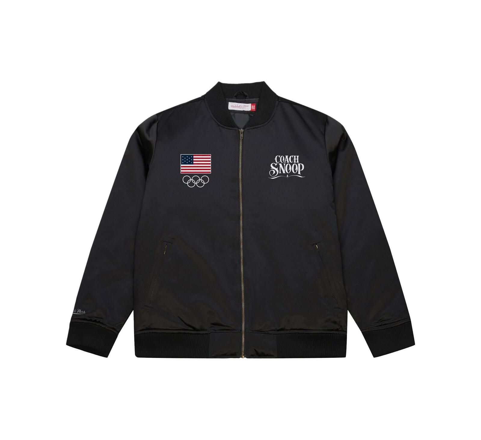 Mitchell & Ness Men's Black Team USA Coach Snoop Satin Full-Zip Bomber Jacket