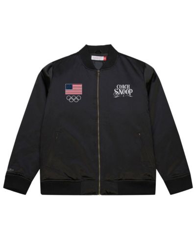 Мужская бомбер-куртка Mitchell & Ness Black Team USA Coach Snoop Satin Full-Zip