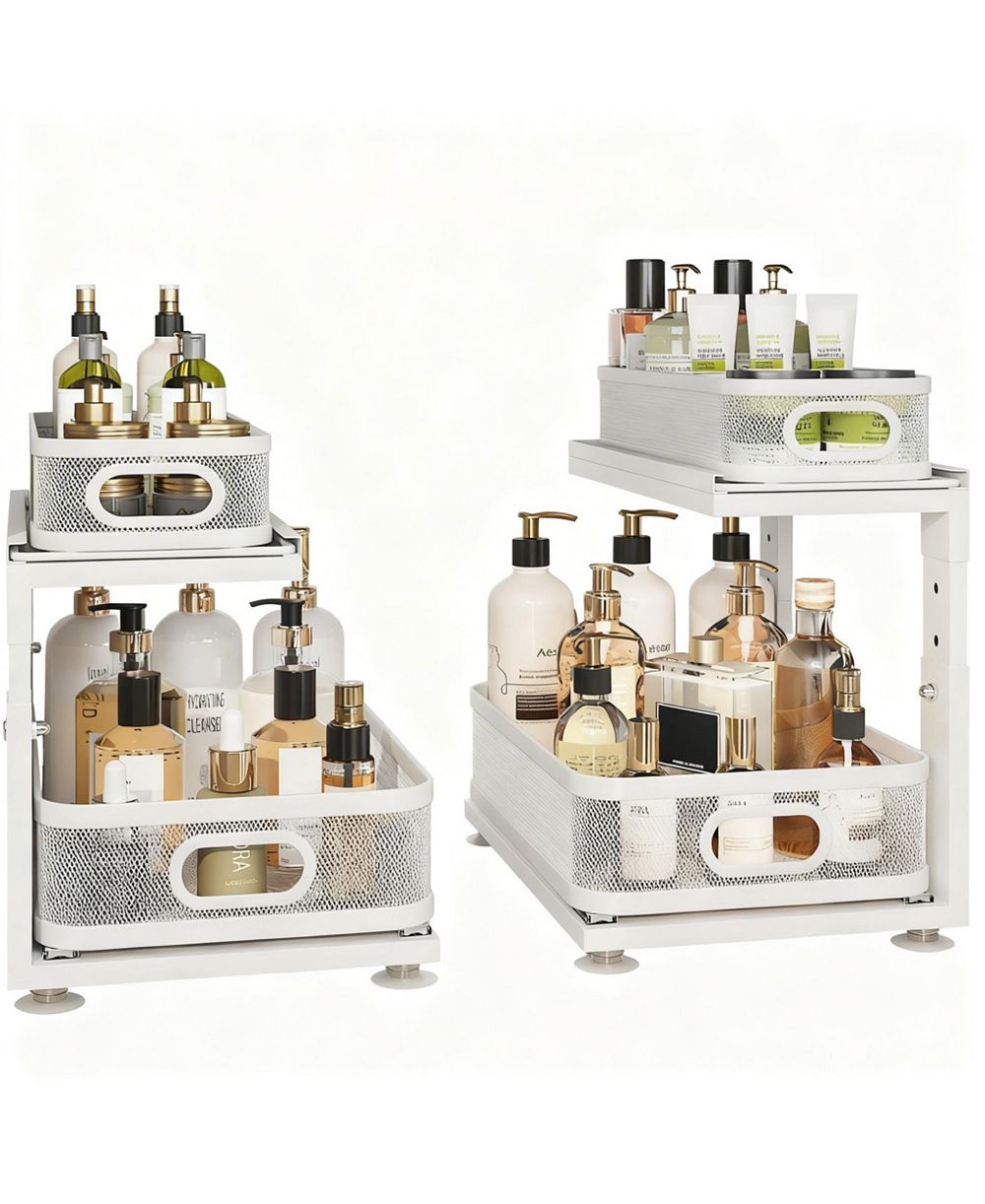 YIGII 2-Tier Under Cabinet Organizer with Ball-Bearing Slides for Easy Access & Adjustable Height
