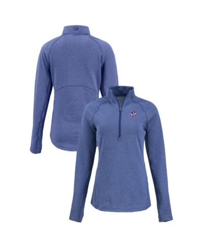 Cutter & Buck Women's Heather Royal New England Patriots Peshastin Eco Fleece Tri-Blend Raglan Half-Zip Jacket