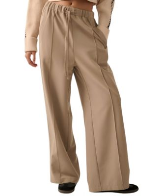 Modenaire Women's High-Rise Wide-Leg Drawstring Pants