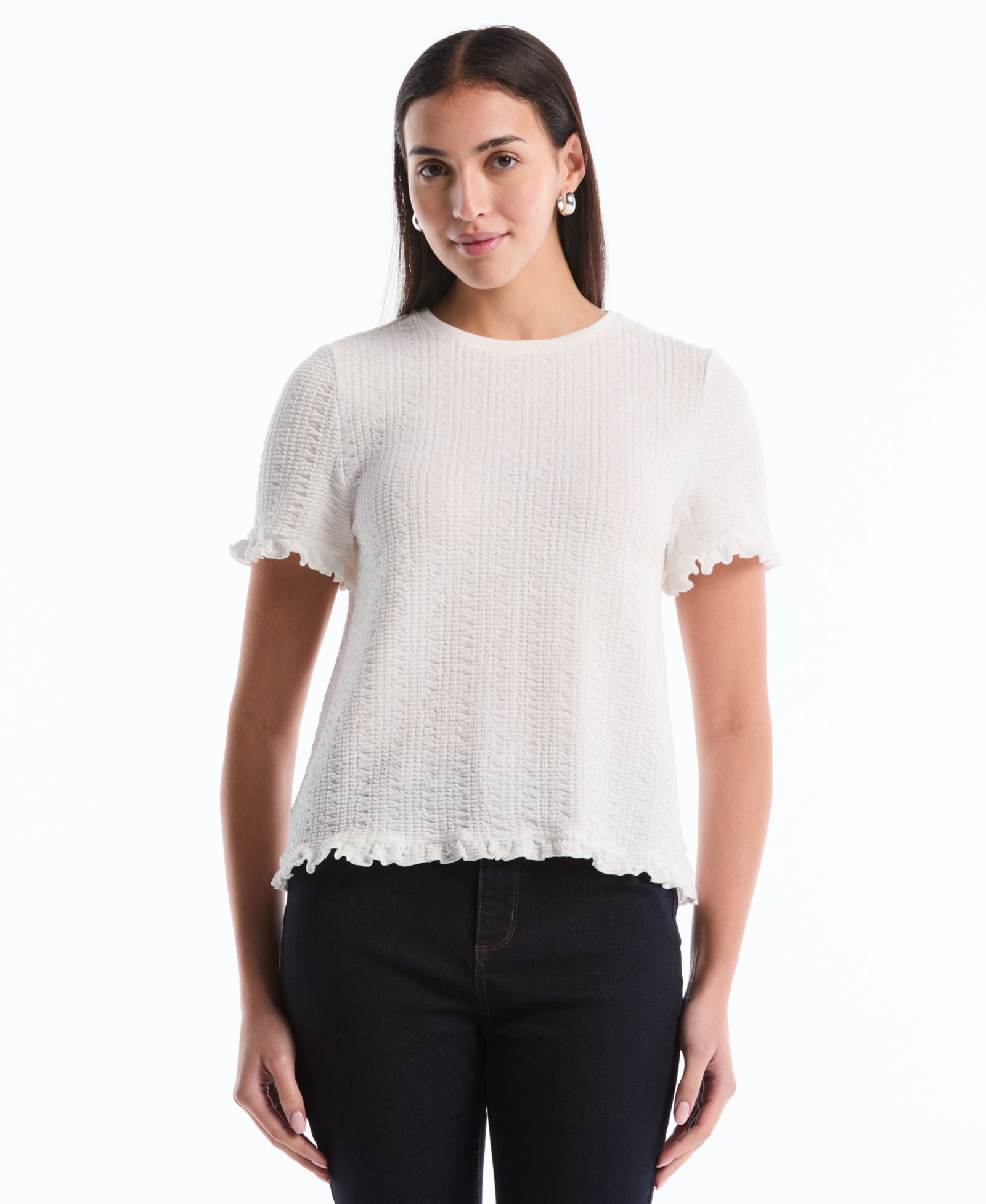 Женский топ Rafaella Petite Puckered Ruffle Short-Sleeve
