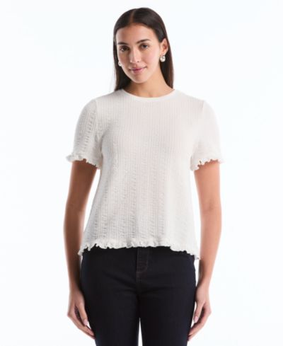 Женский топ Rafaella Petite Puckered Ruffle Short-Sleeve