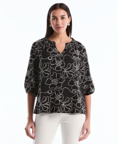 Женская блузка Rafaella Petite Floral Embroidered 3/4-Sleeve
