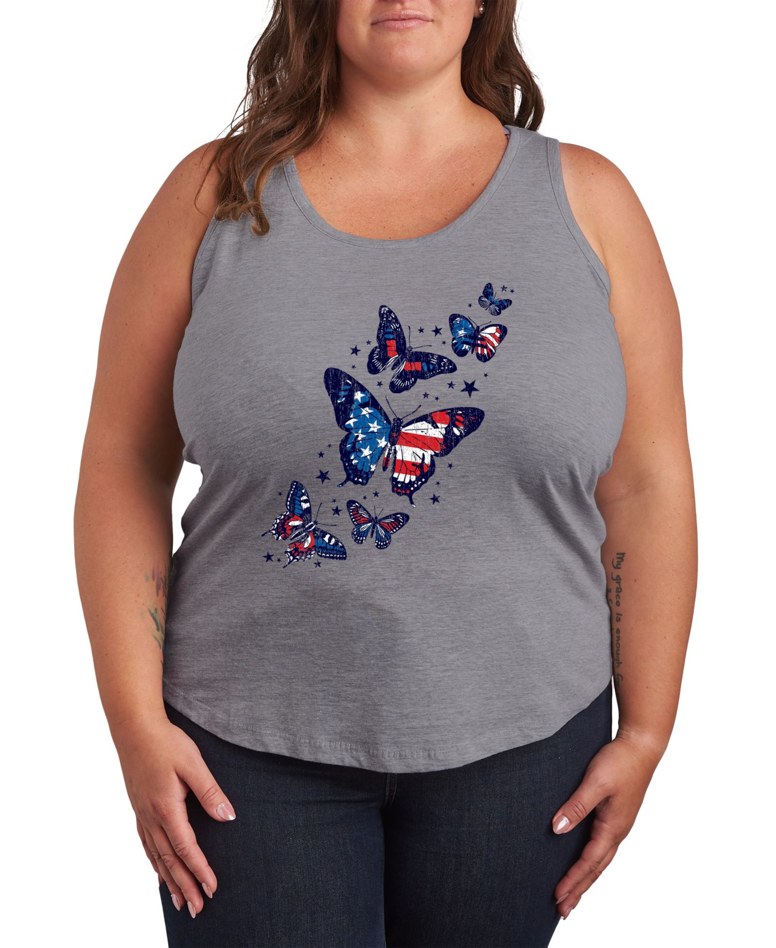 Майка Hybrid Apparel Plus Size Instant Message Patriotic Butterflies Racerback Graphic Crewneck