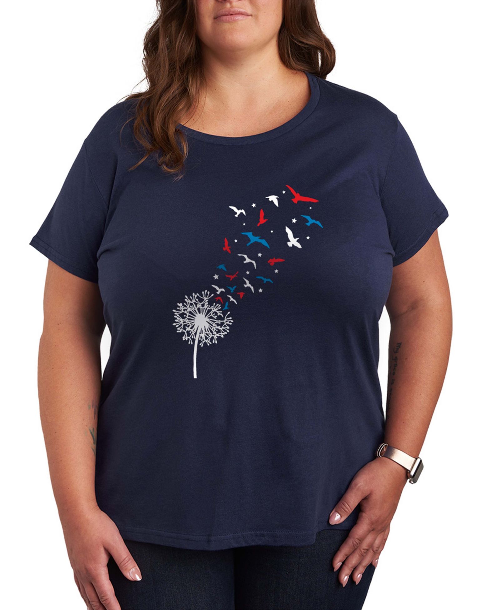 Футболка Plus Size Hybrid Apparel с принтом Patriotic Dandelion Birds Graphic Crewneck