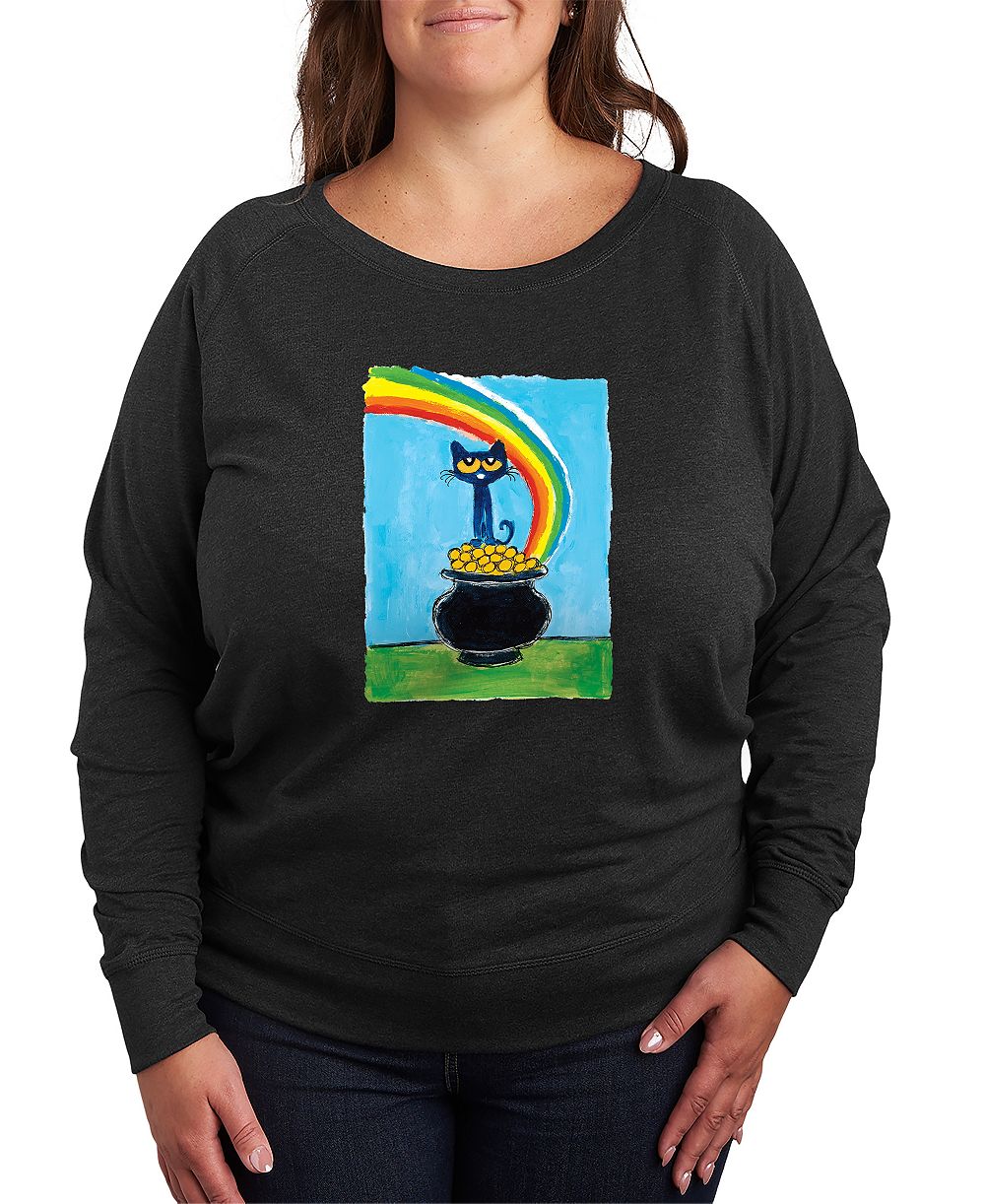 Футболка Hybrid Apparel Plus Size Pete the Cat St. Patrick's Day Rainbow Pot Of Gold Graphic Crewneck