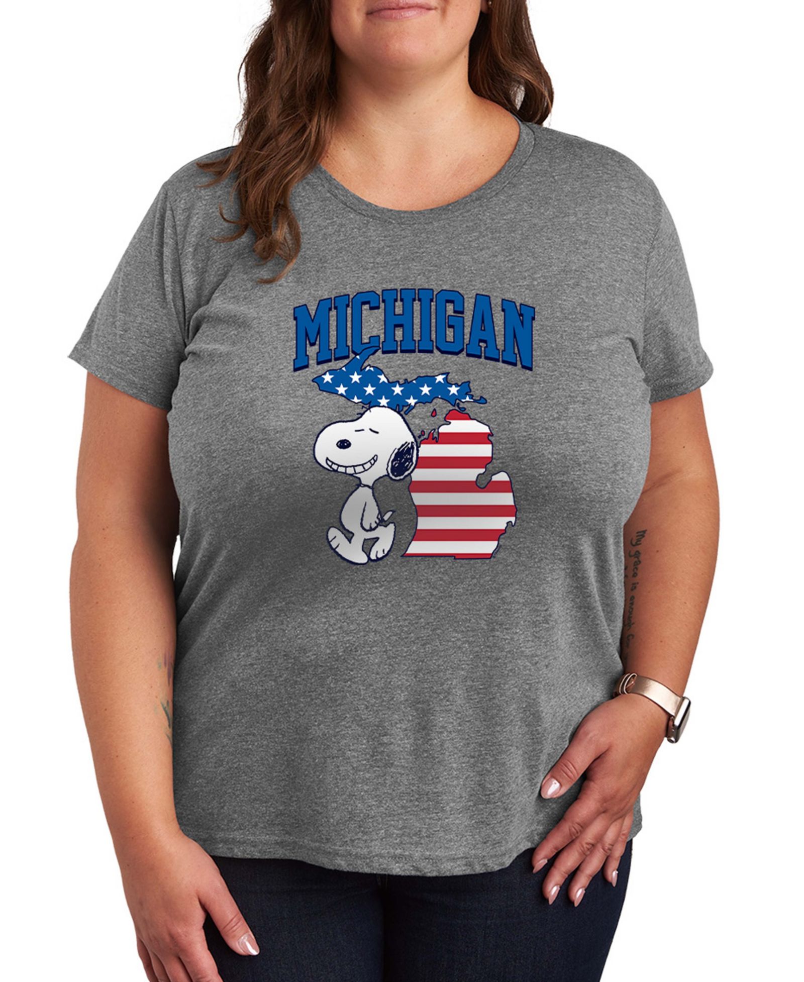 Мужская футболка Hybrid Apparel Plus Size Peanuts Snoopy Michigan Graphic Crewneck