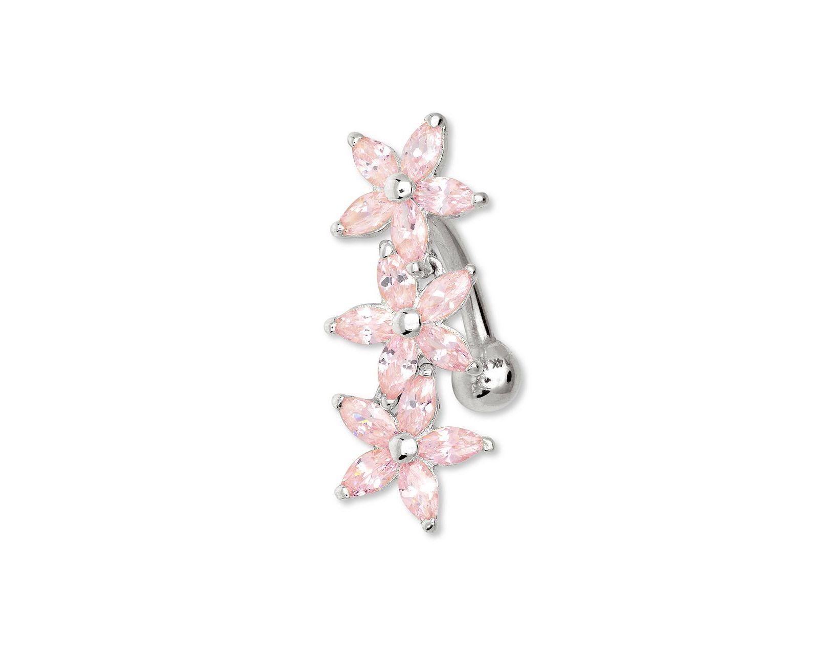 Curata Jewelry Solid 14k Gold Pink Marquise Cubic Zirconia Flower Top Mount Belly Button Ring Dangle Body Piercing Ring