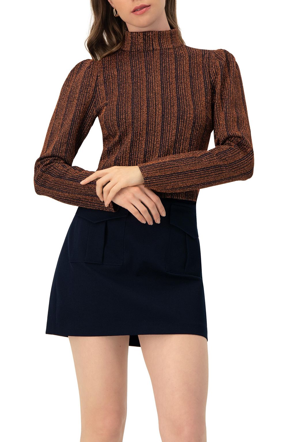 Ivonne Women's High Neck Long Sleeve Top