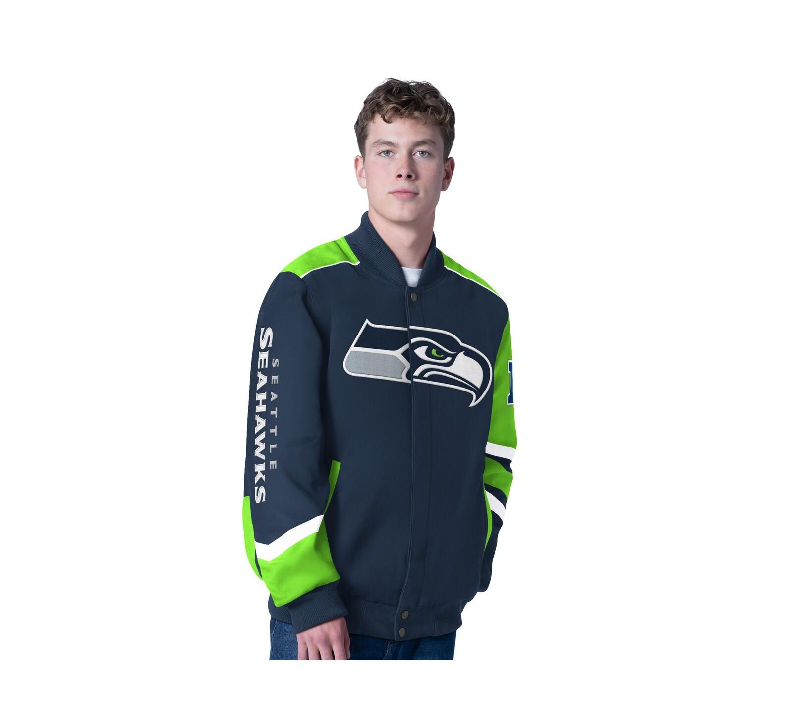 G-III Sports by Carl Banks Men's College Navy Seattle Seahawks Prime Time Full-Zip Racing Jacket
