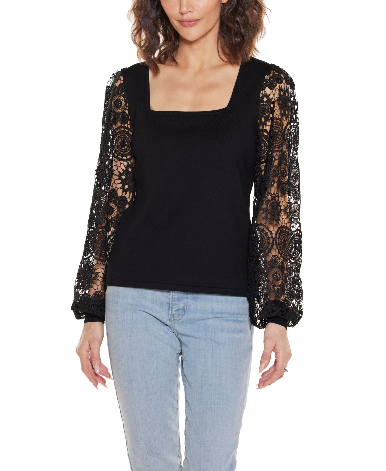Женский вязаный джемпер Belldini Crochet Lace Blouson Sleeve