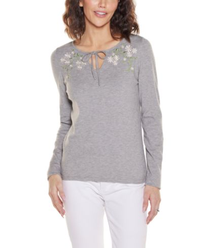 Женский свитер Belldini Embroidered Flower Split-Neck