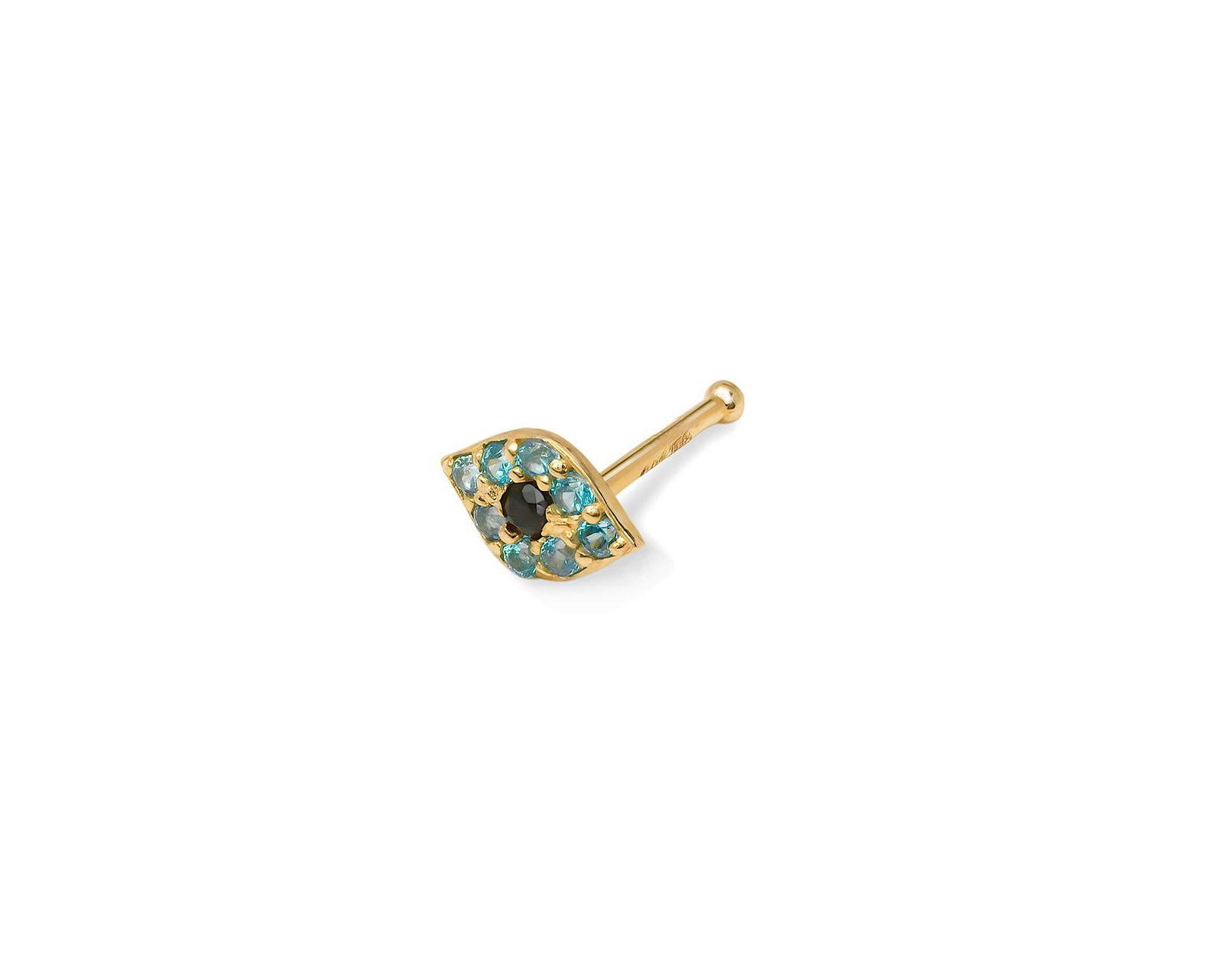 Серьга-гвоздик Curata Jewelry 14k Gold 20G Cubic Zirconia Evil Eye для пирсинга носа